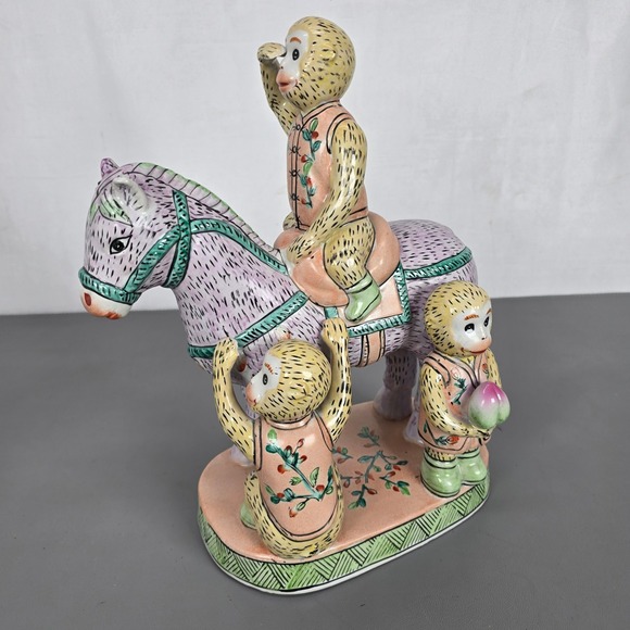 Unbranded Other - Chinese Famille Rose Porcelain Monkey Riding Horse Figurine Ma Shang Feng Hou